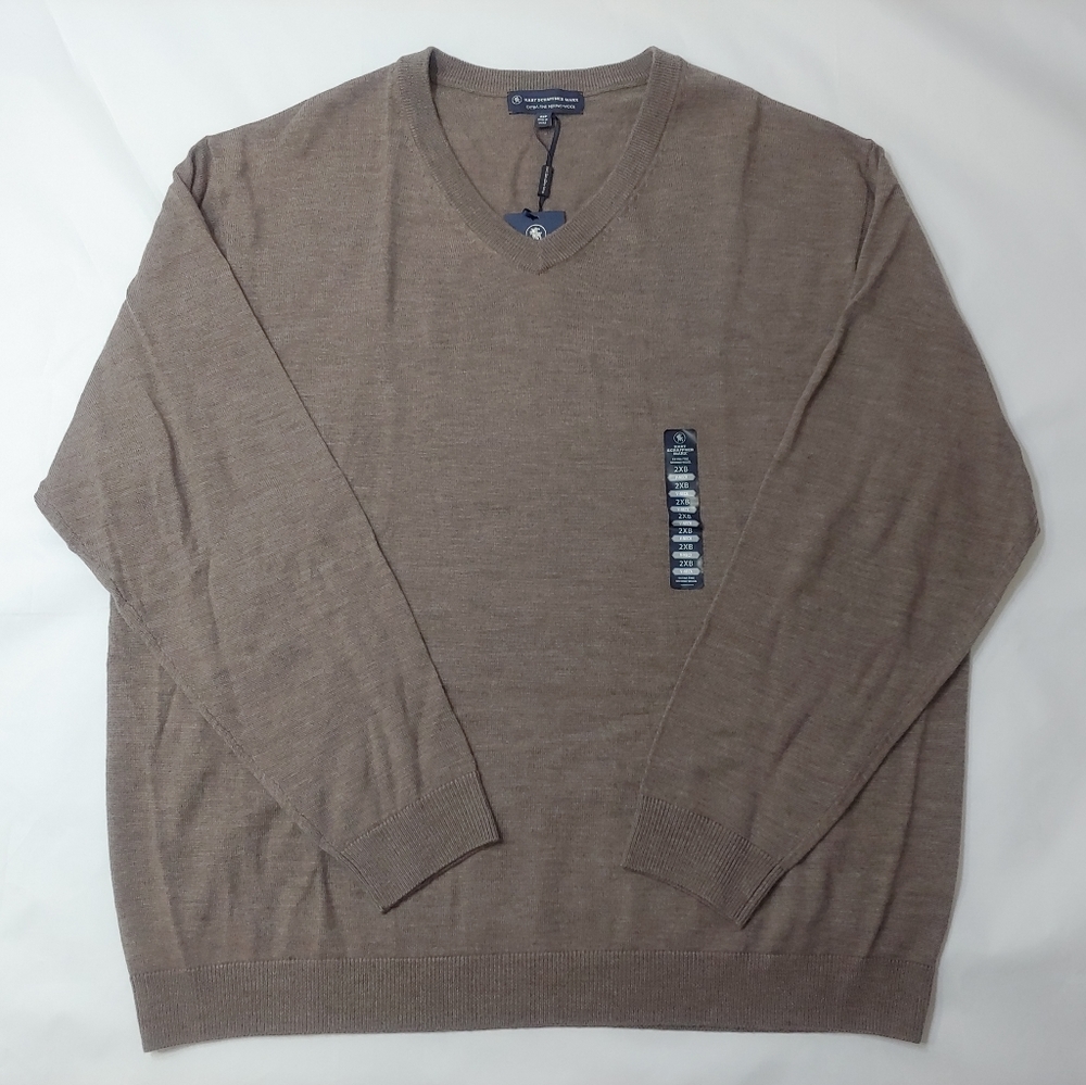 Hart Schaffner Marx men 2XB Extra Fine Merino Wool V-Neck Pullover Sweater Taupe